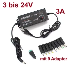 Einstellbare AC zu DC Netzteil mit Anzeige 3-24V / 3A mit 9 Adapter. - Bild 1 von 4