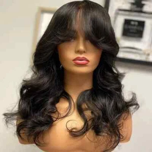 Pre-Plucked Body Wave Lace Wig with Bangs for Women - Glueless Machine Made - Picture 1 of 6