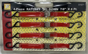 4pc 7/8" x 6ft Ratchet Tie Down Cargo Straps Moving Hauling Car Auto Tiedown - Picture 1 of 9