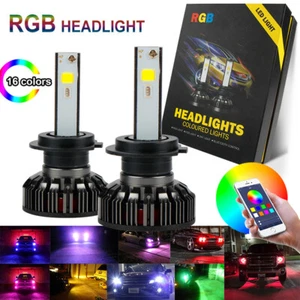 2x RGB H8 H9 H11 Car LED Headlight Driving Fog Bulbs Ballast Kit APP Control - Picture 1 of 12
