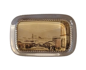 RARE Antique Picture Glass Rectangular Paperweight FERRY LANDING WINDSOR Canada - Picture 1 of 21
