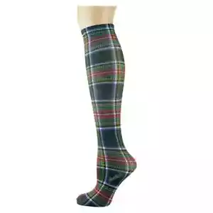 Black Tartan Women's Thin Knee High Socks Soxtrot No Heel Novelty Fashion New - Picture 1 of 1
