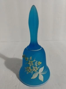 VINTAGE WESTMORELAND BLUE MIST GLASS 5” Tall BELL W/ BEADED BOUQUET DECORATION - Picture 1 of 9
