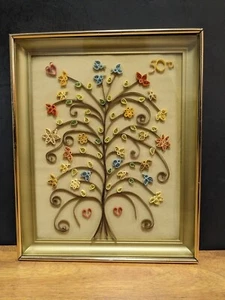 Vintage Quilling Tree of Life Framed 11.5 x 9.5" 50th birthday anniversary  - Picture 1 of 16