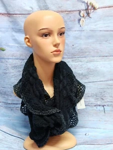 Damen klobiger Strick Winter Nackenwärmer Schlumpfschal Fransenschal schwarz - Bild 1 von 4