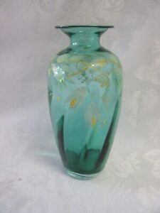 Fenton?? Hand Painted 7.5" Tall Floral Blue Green Decorated Vase