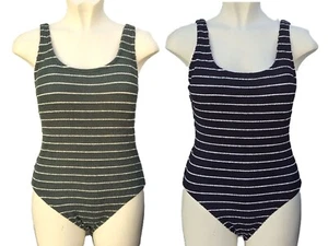 M&S Striped Swimsuit Scoop Neck Swimming Costume Size 12 14 16 22 24 Reg Long - Picture 1 of 44