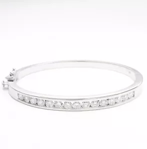 Natural Diamond Gold Bangle Bracelet 2.75 CT 14K White Gold Size 6 3/4 - Picture 1 of 7