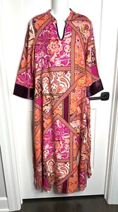 Natori Caftan Womens Orange Pink Abstract Kimono Lounge Beach Cover Dress sz M - Picture 1 of 6