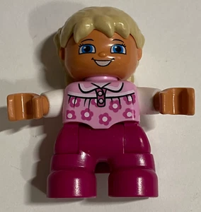 LEGO Duplo Figure Child Girl Tan Hair with Braids & Pink Shirt from set 10587 - Picture 1 of 5