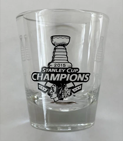 NHL Chicago Blackhawks Shot Glass 2015 Stanley Cup Champions Hockey Cover