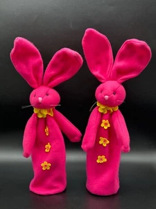 2 Pink Bunny Rabbits Wire Body Plush with Wired Poseable Ears Weighted Easter - Picture 1 of 7