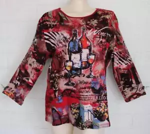Jess & Jane XL Colorful Wine Theme Studded Pullover Round Neck Knit Top - Picture 1 of 4