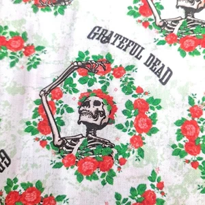 Grateful Dead Bertha Rose Badges Cotton Fabric 1 Yd X 44" Skeleton Roses Spooky  - Picture 1 of 6