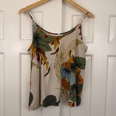 Camisola con correa de espagueti estampado de hojas talla L playera cuello en V lazo fluido Foto 1 de 4