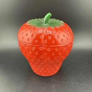 HAZEL ATLAS Strawberry Shaped Jar Sugar Bowl With Lid Milk Glass Vintage - Picture 1 of 9