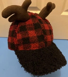 Holiday Time Christmas Plaid Antler hat Cap Reindeer - Picture 1 of 4