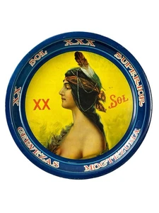 Vintage Sol XX Superior Cervezas Moctezuma Bier Tablett selten Corcho Y Lata De Mexico - Bild 1 von 11