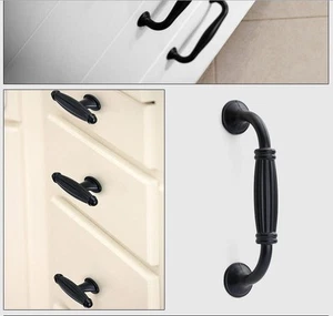 Black Thicken Handle Bar Solid Desk Drawer Wardrobe Cabinets Aluminum Door Pulls - Picture 1 of 10