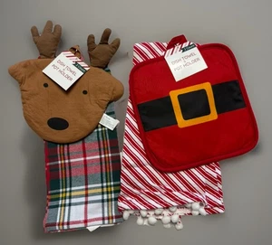 2 Juegos Toalla de Plato y Porta Ollas Reno Santa Caramelo Rayas Navidad ¡NUEVO! - Imagen 1 de 3