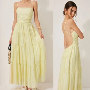 Pleated Backless Tiered Cami Dress Size XS Commense Yellow NWT - Picture 1 of 7