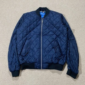 Adidas Bomber Jacket Womens Size 10 UK Medium Navy Quilted Trefoil Originals - Picture 1 of 12
