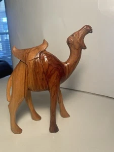 Hand Carved Olive Wood Camel Figurine Marked W/ a G on Foot. FABULOUSLY CRAFTED - Picture 1 of 13