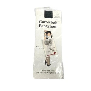 Vintage 1980s Deadstock Garter Belt Pantyhose One Size 5'0-5'10 Black Sexy Hose - Picture 1 of 5