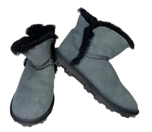 Womens 7 Bootie Gray Suede Leather Shearling Wool Lining Ankle Boot Slipper - Picture 1 of 6