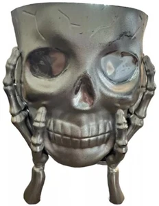 Silber Halloween Spuk Skelett Totenkopf Süßigkeiten Schale Schüssel oder Herzstück - Bild 1 von 8