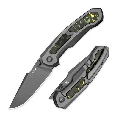 Kizer Feweed Clip Point Folding Pocket Knife S90V Blade Titanium+Carbonr Handle - Image 1 of 4