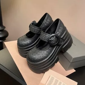 Mujeres Chic Cuero Punta Redonda Hebilla Correa Plataforma Mary Jane Creepers Zapatos ICC - Imagen 1 de 12