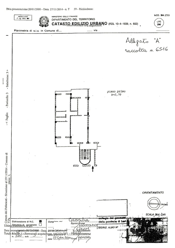 Planimetria catastale ultima piantina depositata in catasto ufficiale catastale  - Immagine 1 di 1