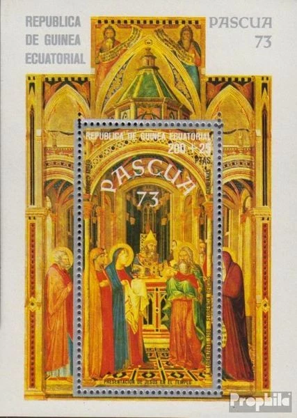 Guinea Ecuatorial bloque 68 como nuevo/MNH 1973 Pascua: pinturas Foto 1 de 1