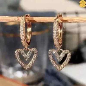 2Ct Round Cut Simulated Diamond Heart Shape Drop Earrings 14k Yellow Gold Plated - Picture 1 of 4