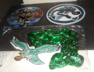 Philadelphia Eagles 3 Collectible Items New Round Wall Signs & 17' Chain w/Logo - Picture 1 of 7