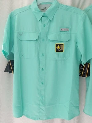 Realtree Fishing Button Shirt Men aqua green Vent UPF 40 Guide Shirt  Med & Larg - Image 1 of 3
