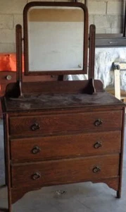 Antique Solid Wood Dresser with Detachable Swivel Mirror – ORIGINAL HARDWARE - Picture 1 of 12