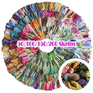 Premium Rainbow Color Embroidery Floss 50/200 Skeins Craft Sewing Colour Cross - Picture 1 of 17