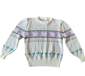 Vintage Picamo by Fried & Fried Girls' Knit Sweater Size 4 Bunny 1980s - Picture 1 of 9