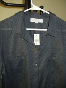 NWT Ann Taylor Loft Long Sleeve Button Shirt with Dots  Sz XL