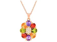 Genuine rose gold plated drop necklace red, purple, green and citrine black box