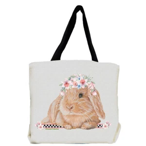 Bunny Floppy Eared Lop Eared Fawn Rabbit with Flowers Tote Bag - Picture 1 of 1