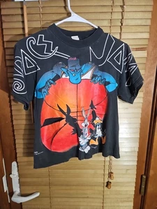 Distressed Vintage 90s 1996 Space Jam Monstars AOP Kids Youth Tee T Shirt L Rare - Picture 1 of 11