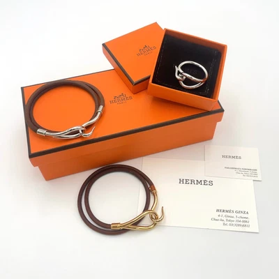 Autêntico Hermes Pulseira Jumbo Dupla SV/GD Marrom/Jumbo Conjunto de Anel Cachecol 3 com B BA110025 - Imagem 1 de 4