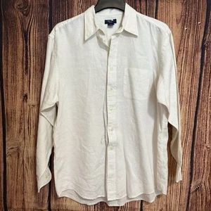 Brooks Sport Men's Large 100% Linen Long Sleeve White Button Down Shirt NEW - Picture 1 of 9