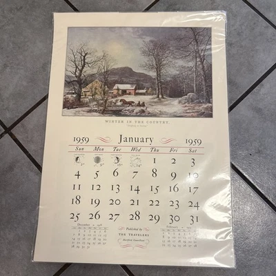 The Travelers 1959 Wall Calendar Of Currier & Ives Prints- Still In Plastic!!!!! - Image 1 of 2