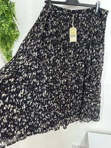 Fat Face Paignton Dark Brown Pleated Midi Skirt Uk 22 Regular Navy Patterned NWT - Picture 1 of 9