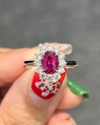 3.60 Ct Oval Cut Natural Pink Spinel Diamond Engagement Ring Real 18K White Gold - Image 1 of 4