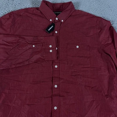 Camisa de vestir Express para hombre XL 17-17,5 roja cambray abotonada preppy NUEVA $50 Foto 1 de 4